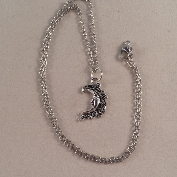 Silver Mystical Moon Pendant Chain Necklace - Picture 2 of 2